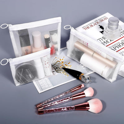 8 Pzas Bolsas Maquillaje Malla con Cremallera Blanco