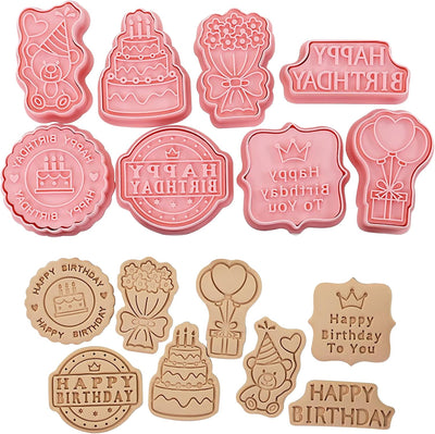 Set 8 cortadores galletas feliz cumpleaños plástico 3D