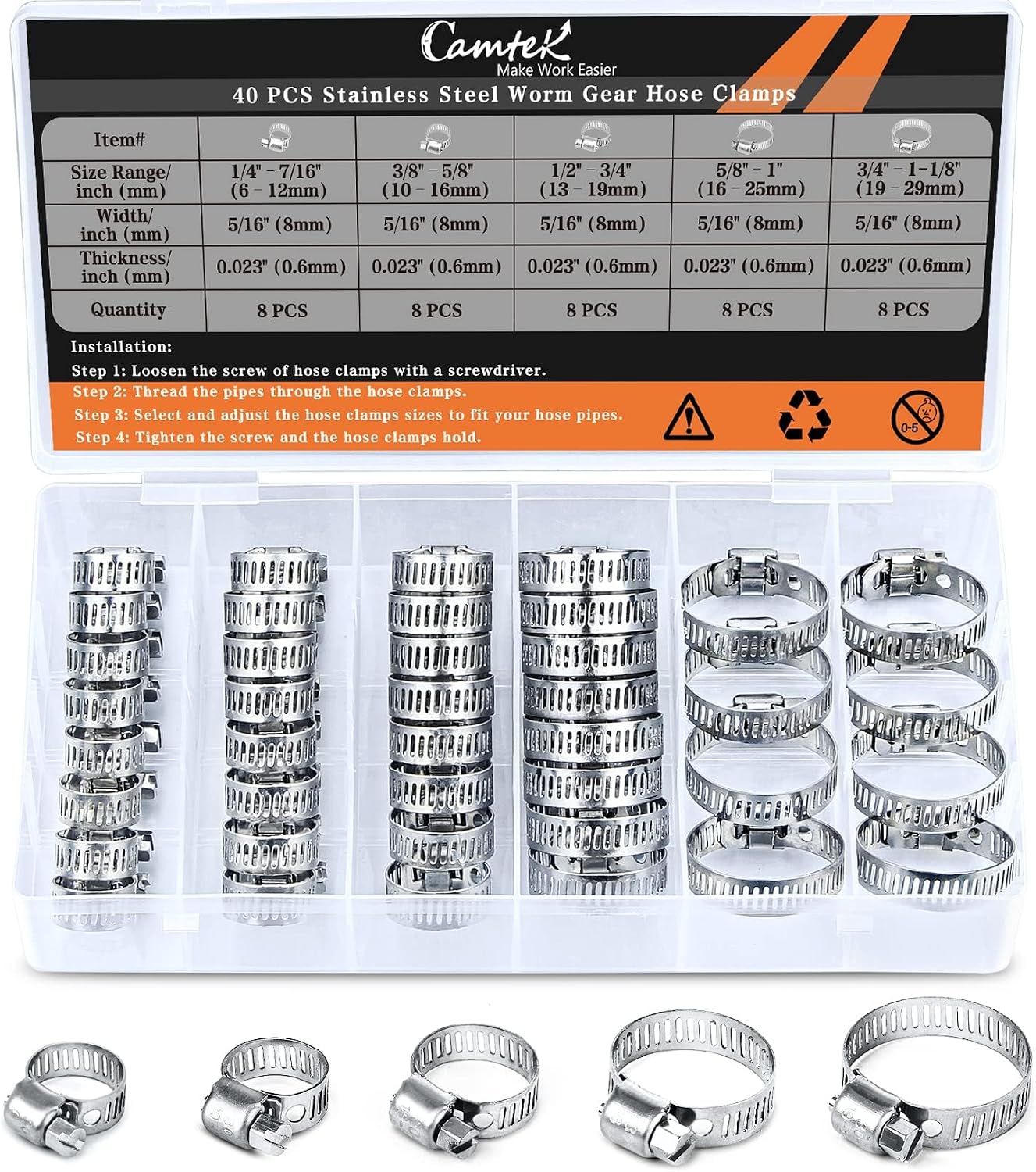 40 Abrazaderas Acero Inox Ajustables Tubo Combustible