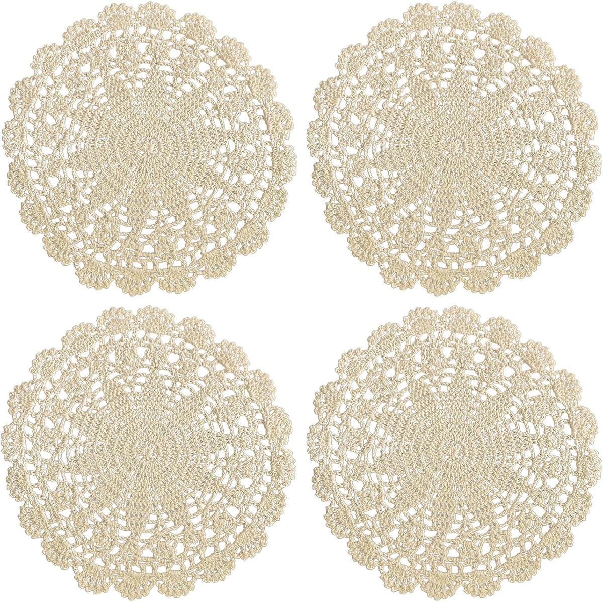 Manteles encaje algodón manual estrellas 10pulg beige pack 4