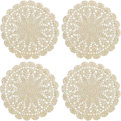 Manteles encaje algodón manual estrellas 10pulg beige pack 4
