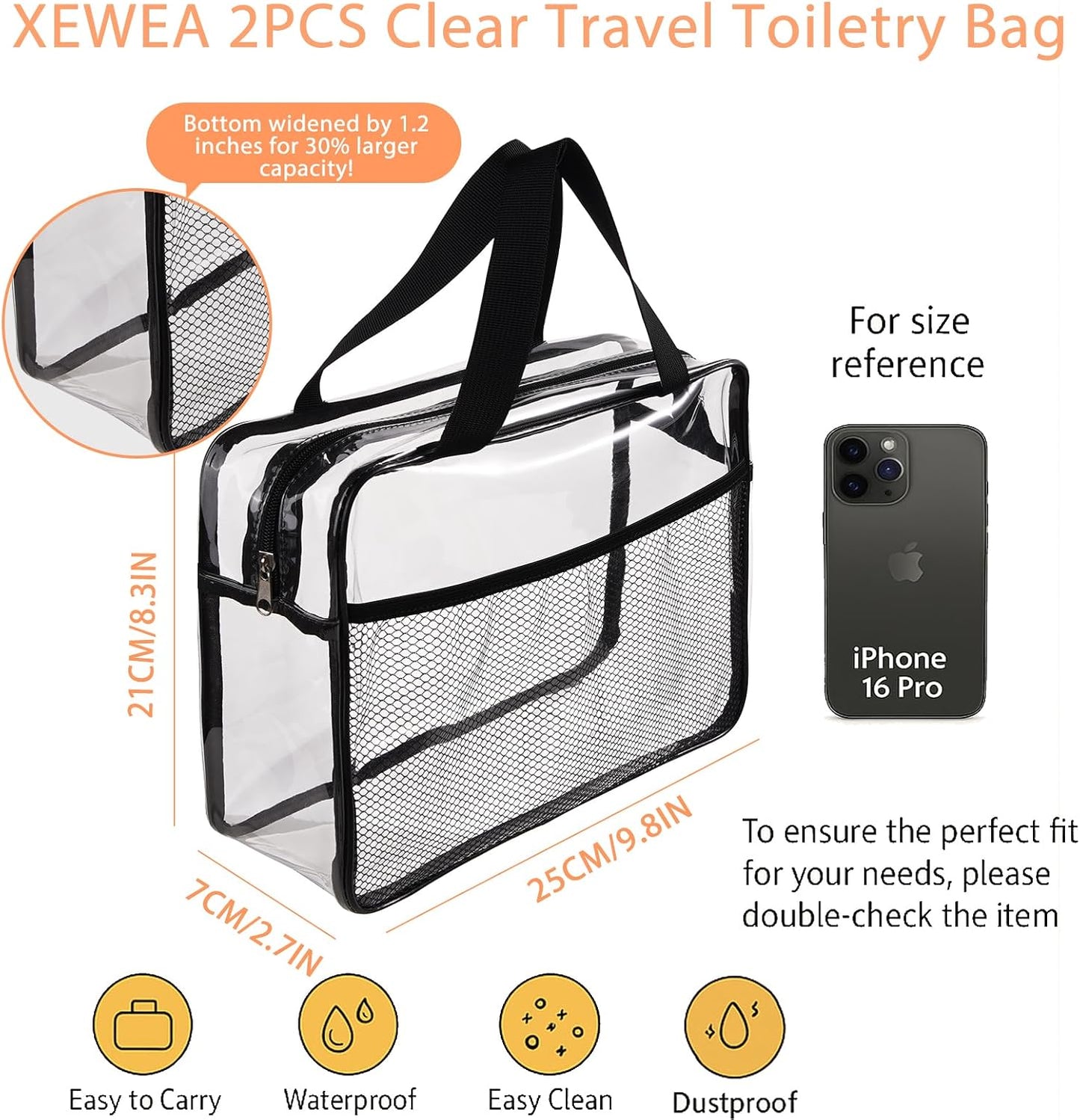Bolsas aseo transparente TSA 3 pzas kit organizador PVC impermeable