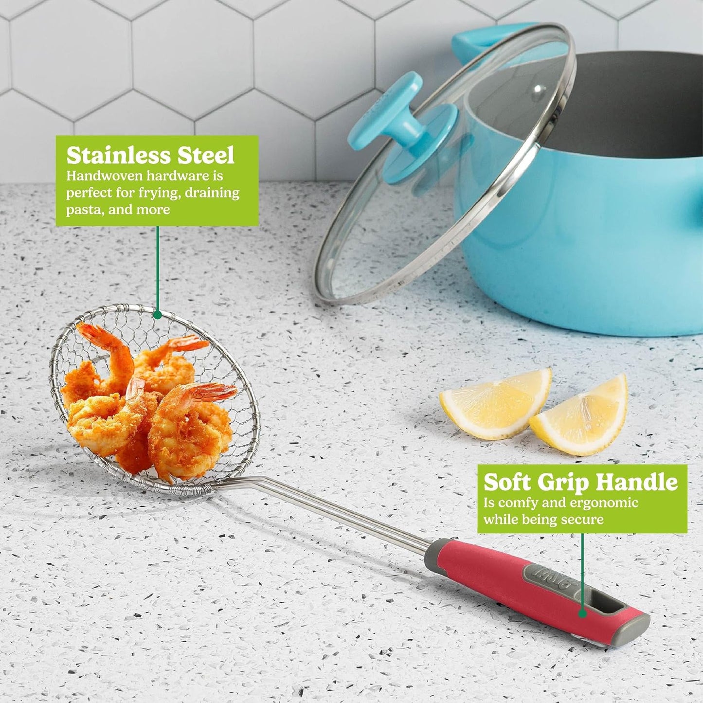 Skimmer acero inox mango cómodo 5pulg rojo