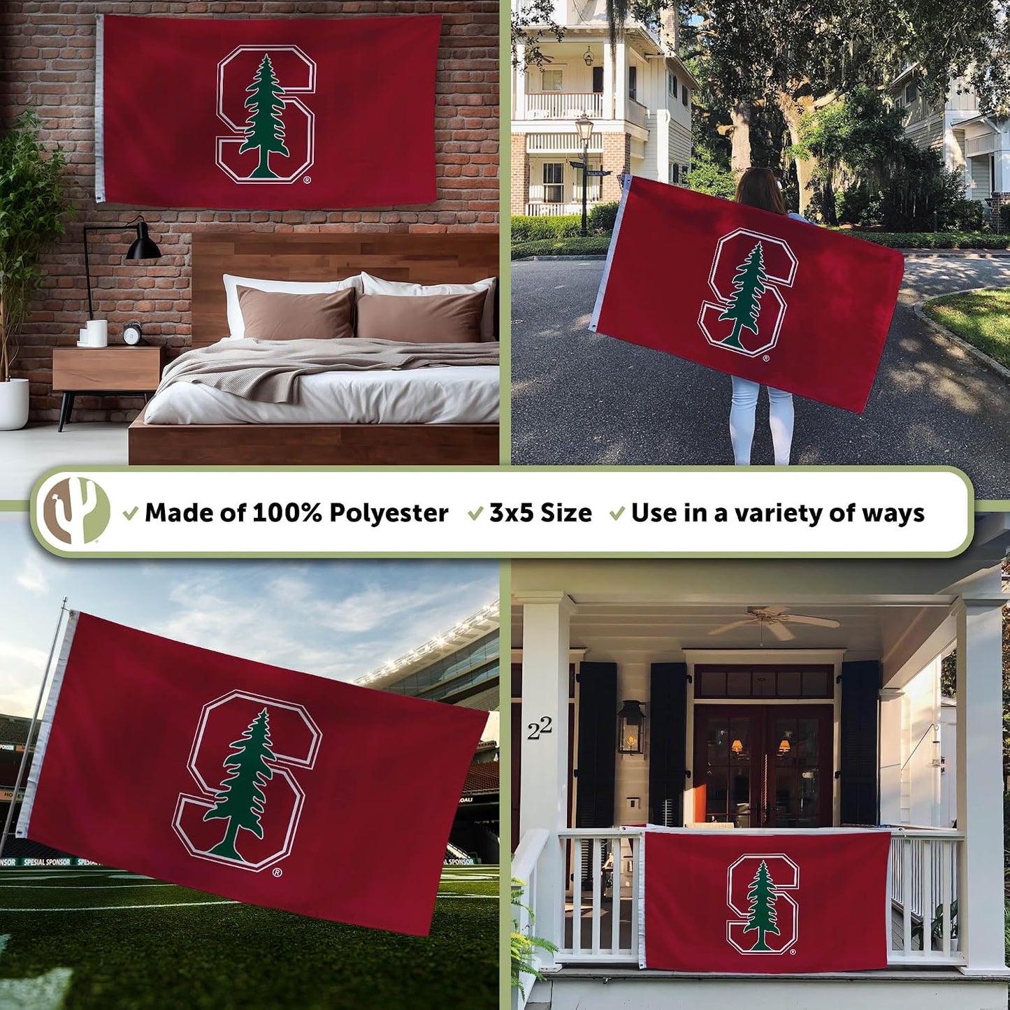 Bandera Stanford 3x5ft tela poliéster interiores exteriores