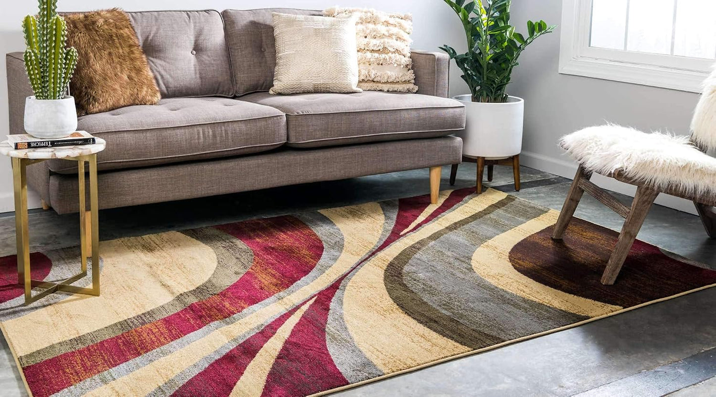Alfombra rectangular 2'2"x3'1" beige/rojo