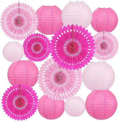 Set 15 Pzas Decoración Fiesta Rosa Faroles Papel Colgantes