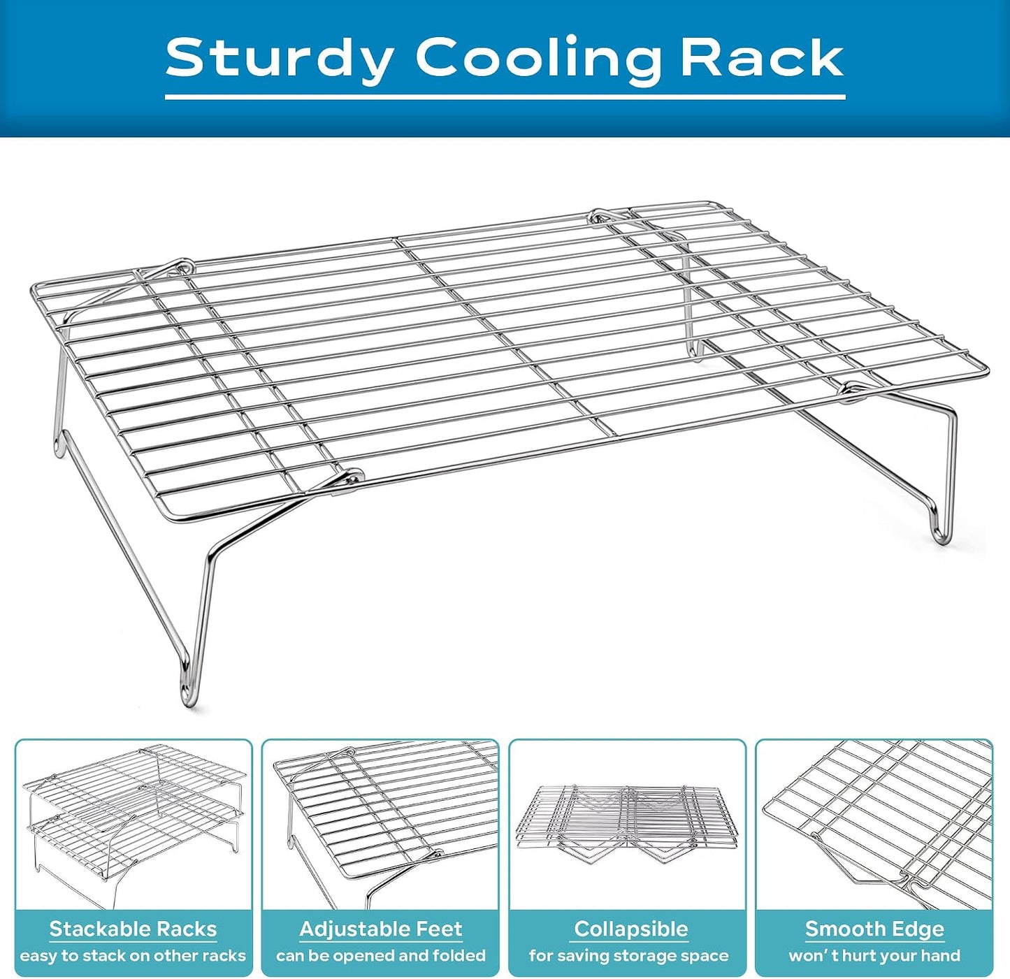 2 Pzas Estante Refrig. Acero Inox 15x10pulg 2 Niveles Plegable