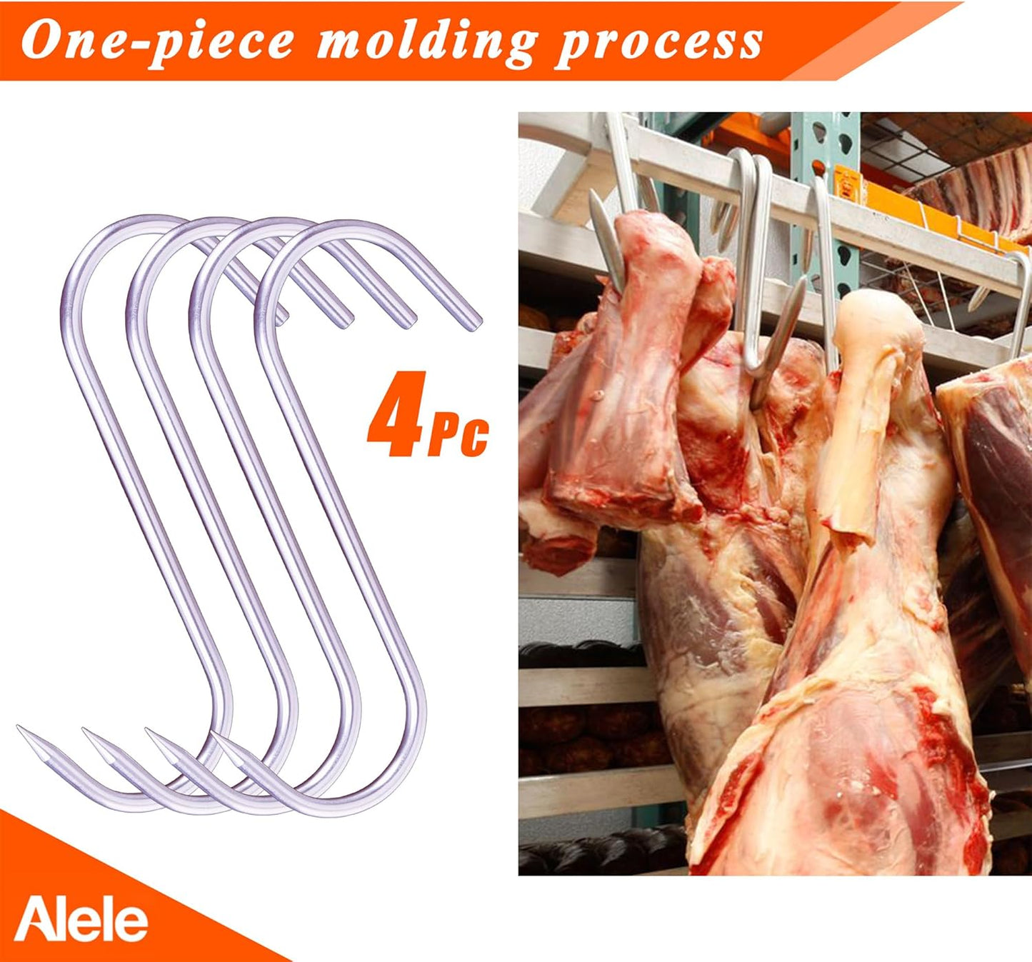 Gancho carne acero inox 8" 0.39" 4pzas