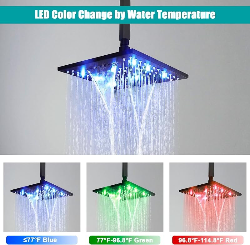 Sistema ducha techo LED 10" lluvia alta presión negro mate
