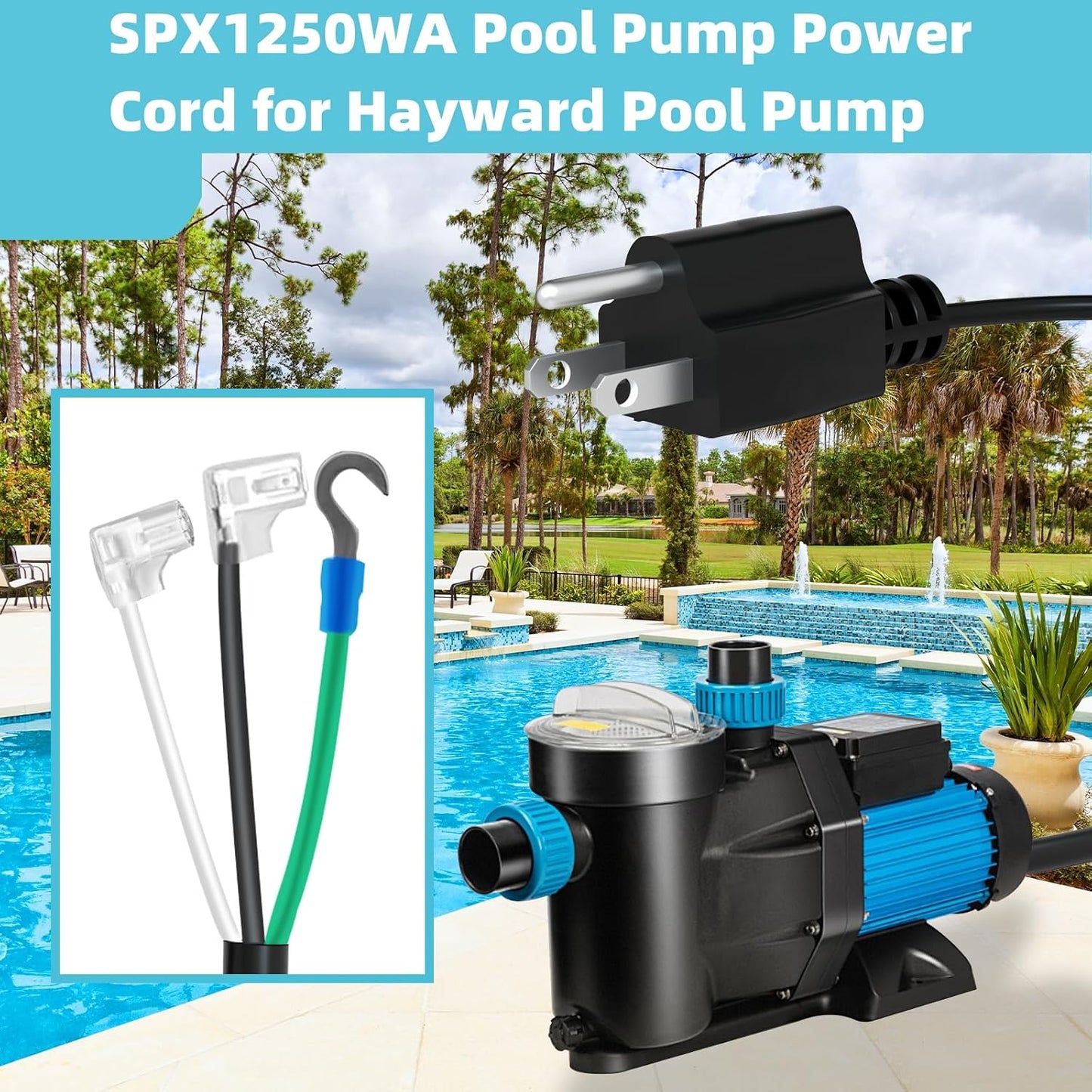 Cable alimentación bomba piscina Hayward comp SP1500 6ft