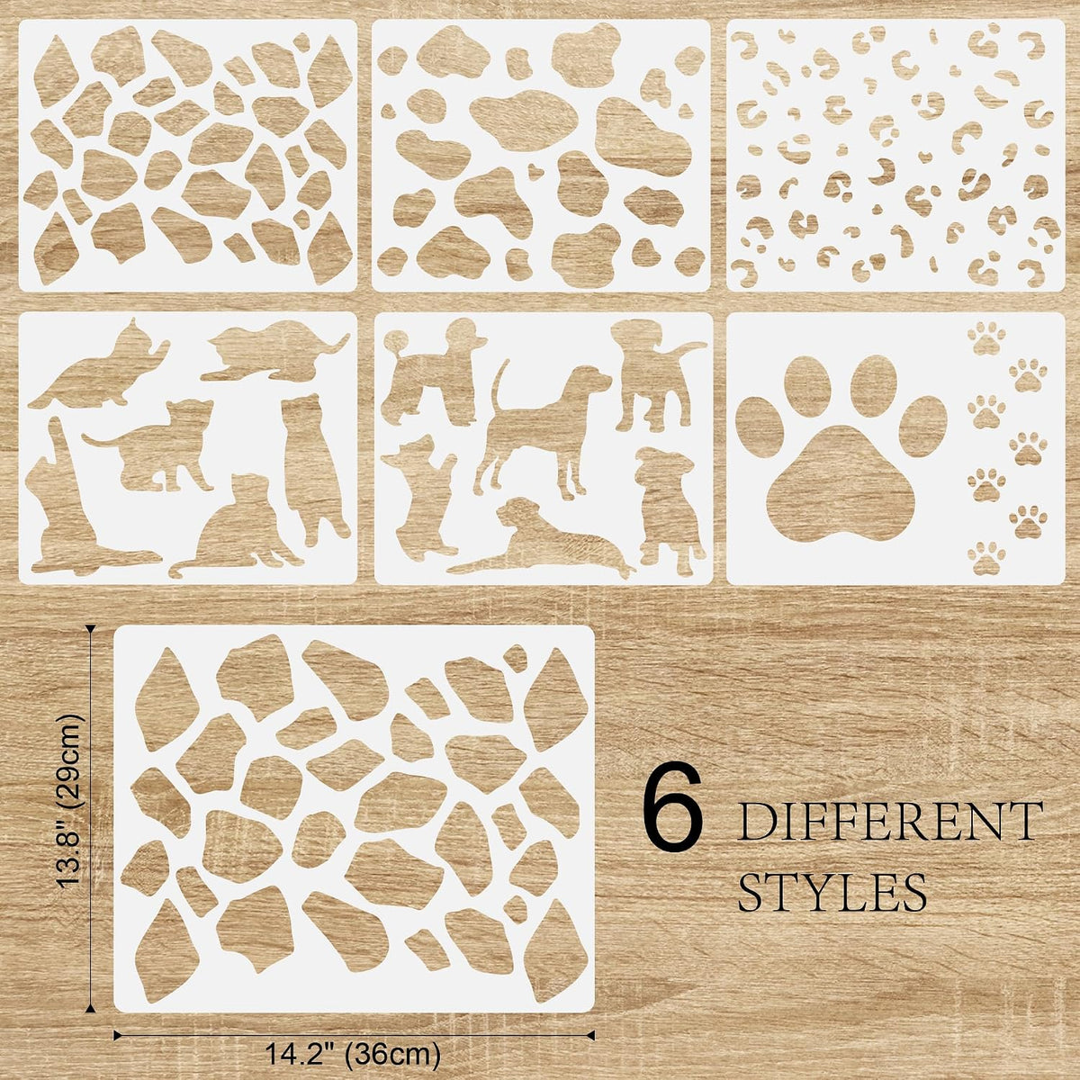 6 Plantillas Pared 14pulg Estampado Huellas Animal
