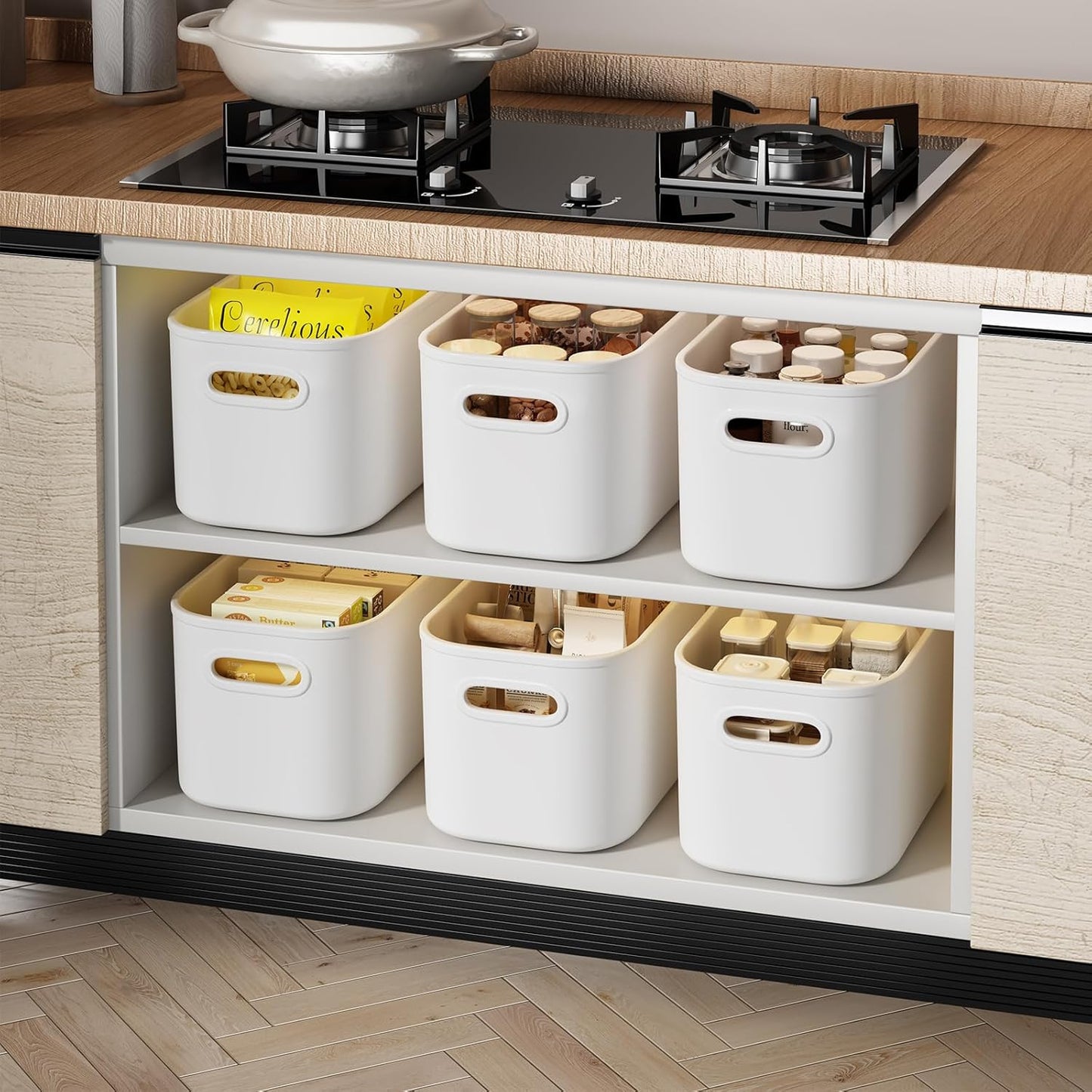 10 Cajas Almacenamiento Plástico Blanco con Asa