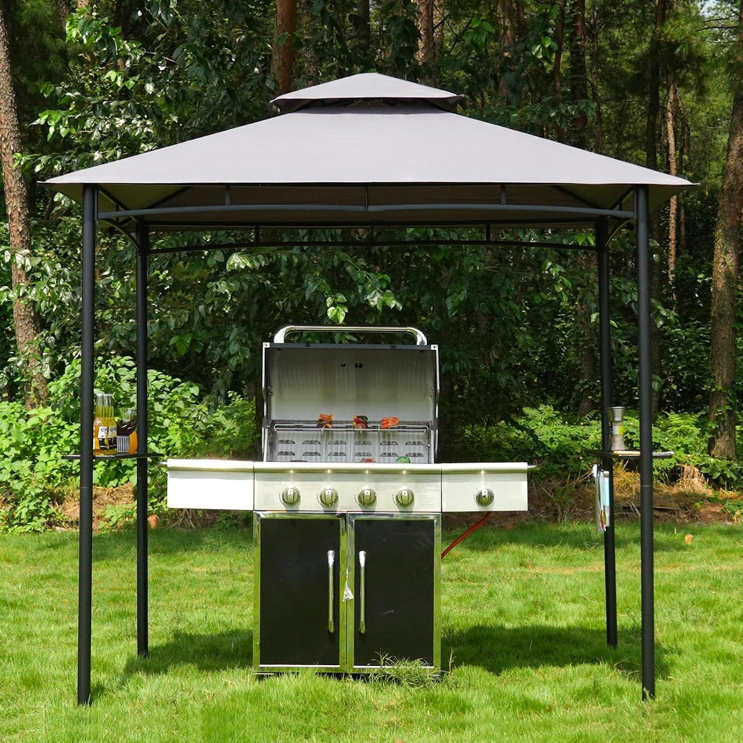 Gazebo parrilla 5x8 acero techo dosel estantes LED gris