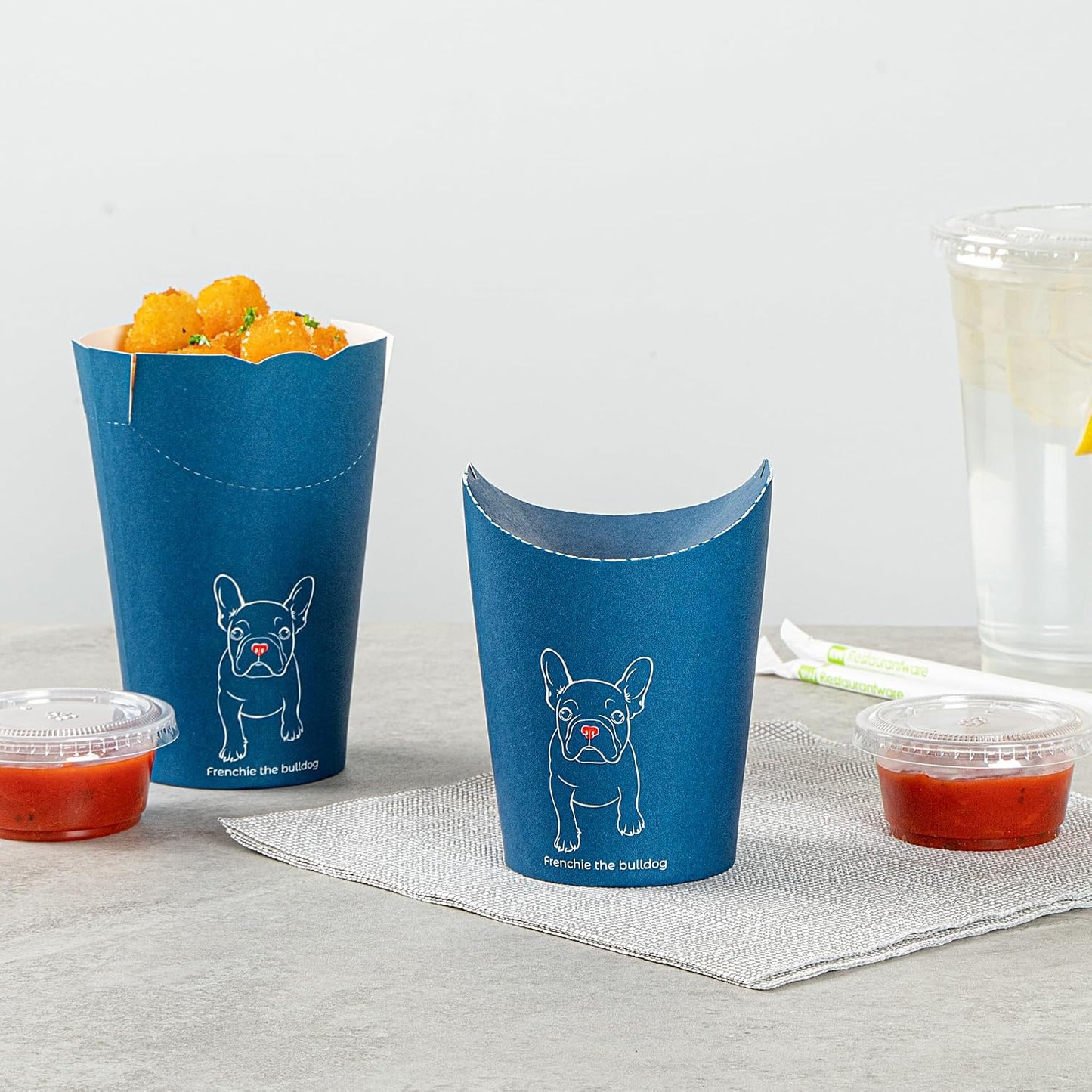 Contenedores papel 100uds 16oz resistentes grasa azul