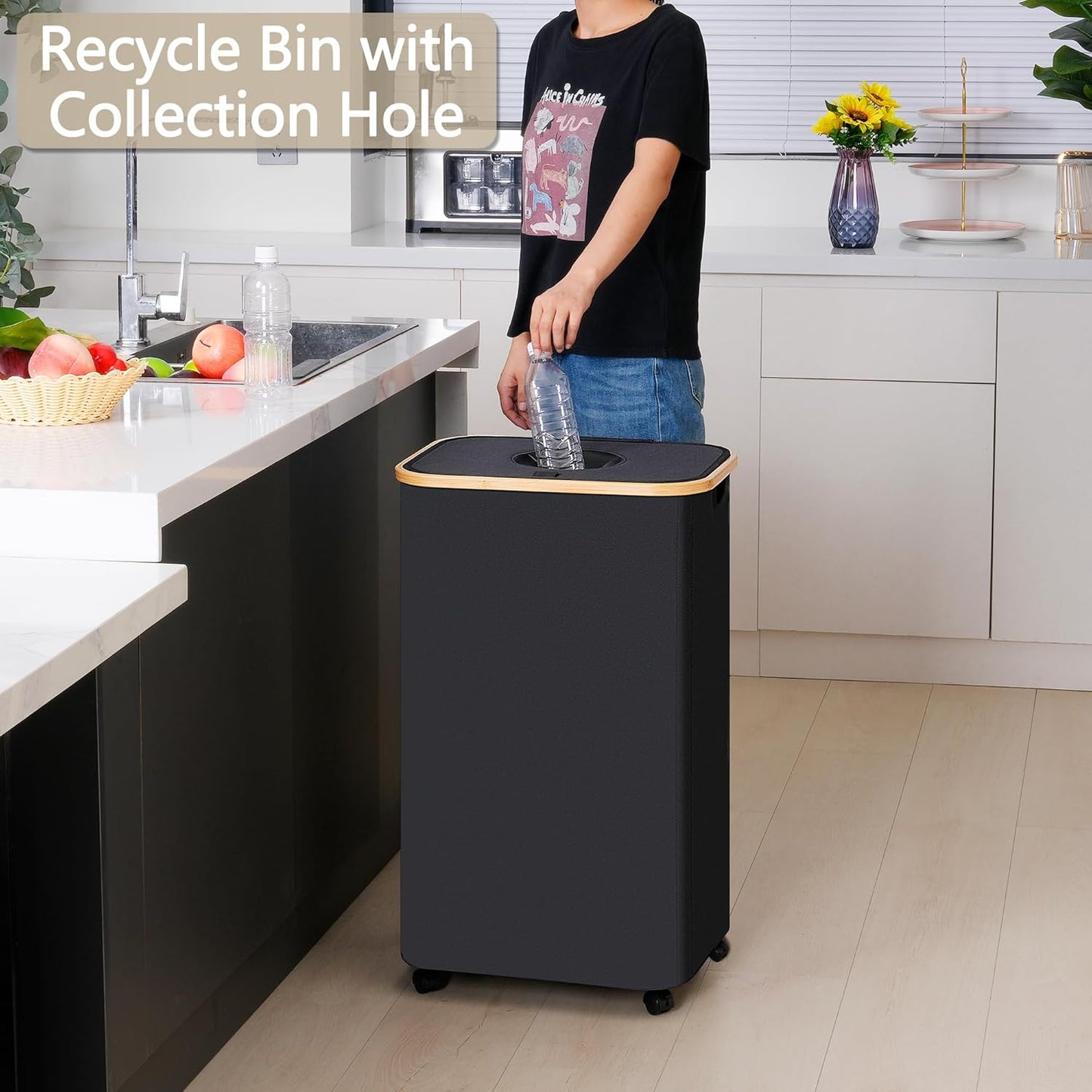 Contenedor reciclaje cocina 100L con ruedas 2 bolsas