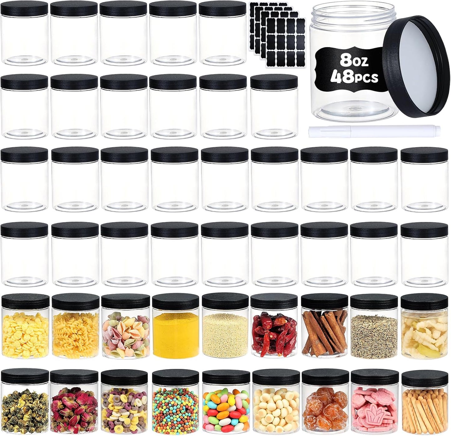 48 Pzas Tarros Plástico 8oz con Tapas Rellenables