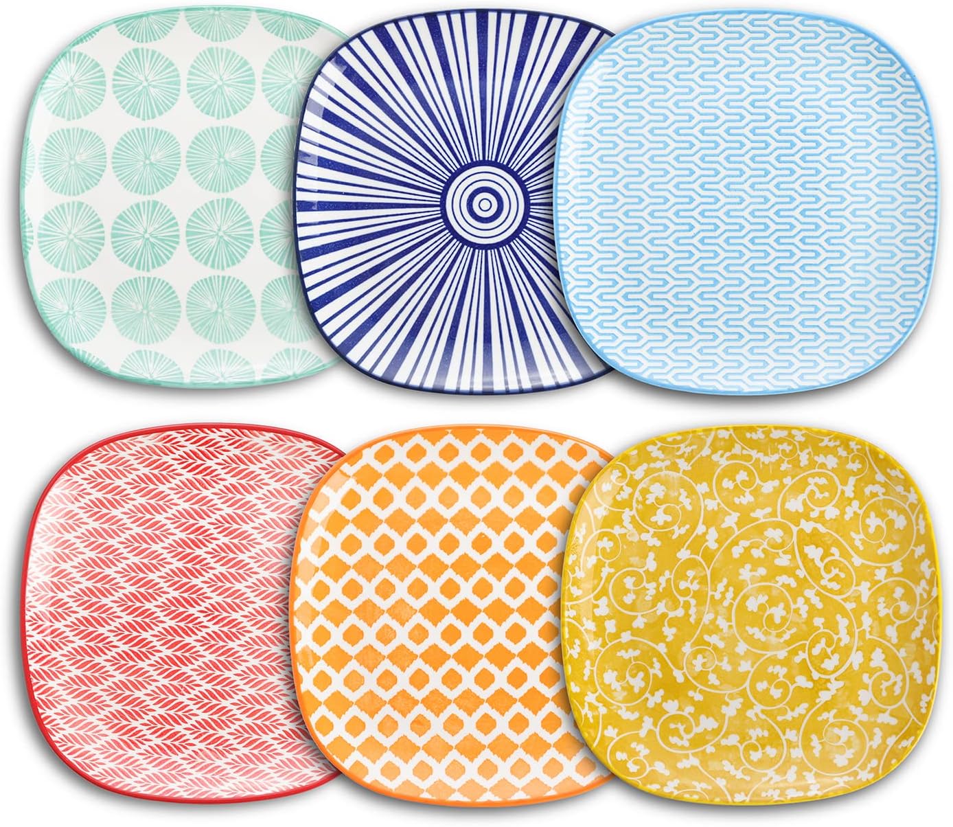 6 Pzas Platos Cuadrados Porcelana 7.6pulg para Postre y Pasta