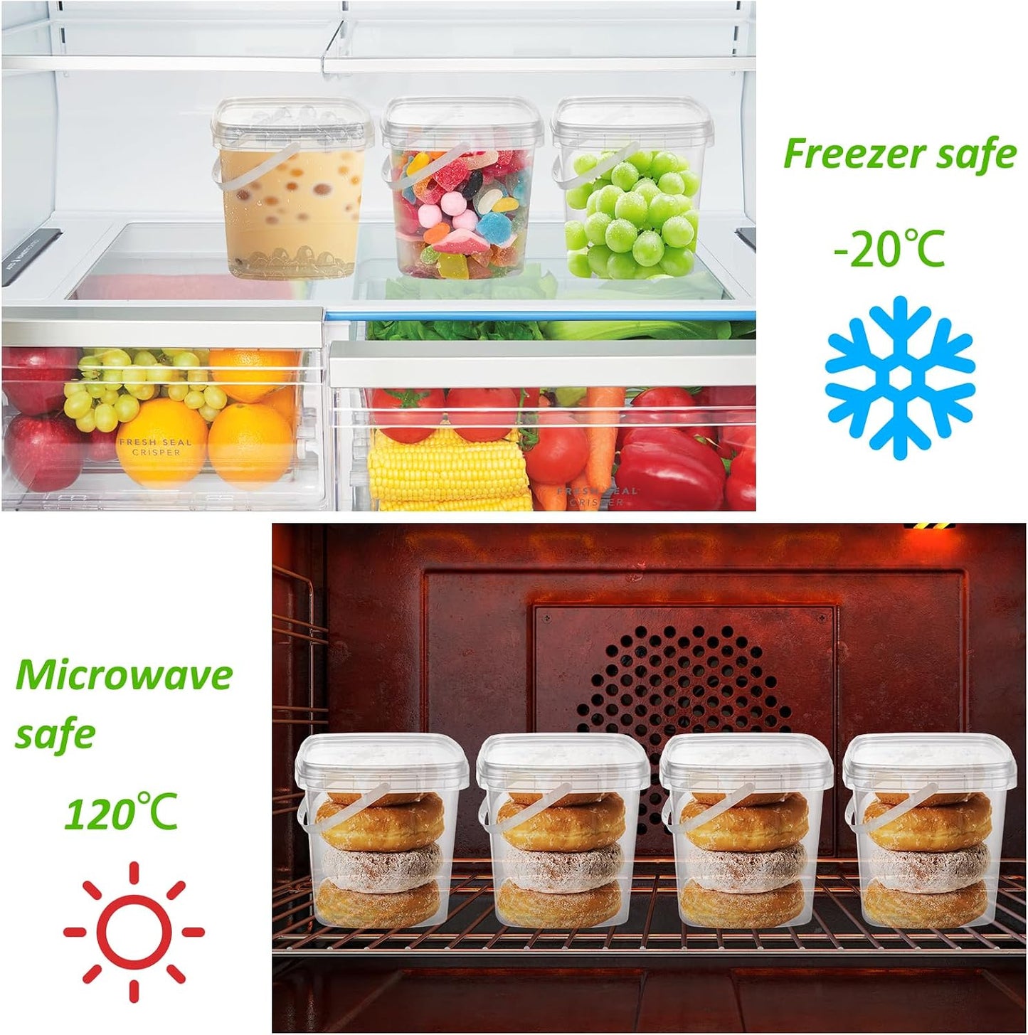 20 Recipientes Plástico Transparente 68oz con Tapa y Asa