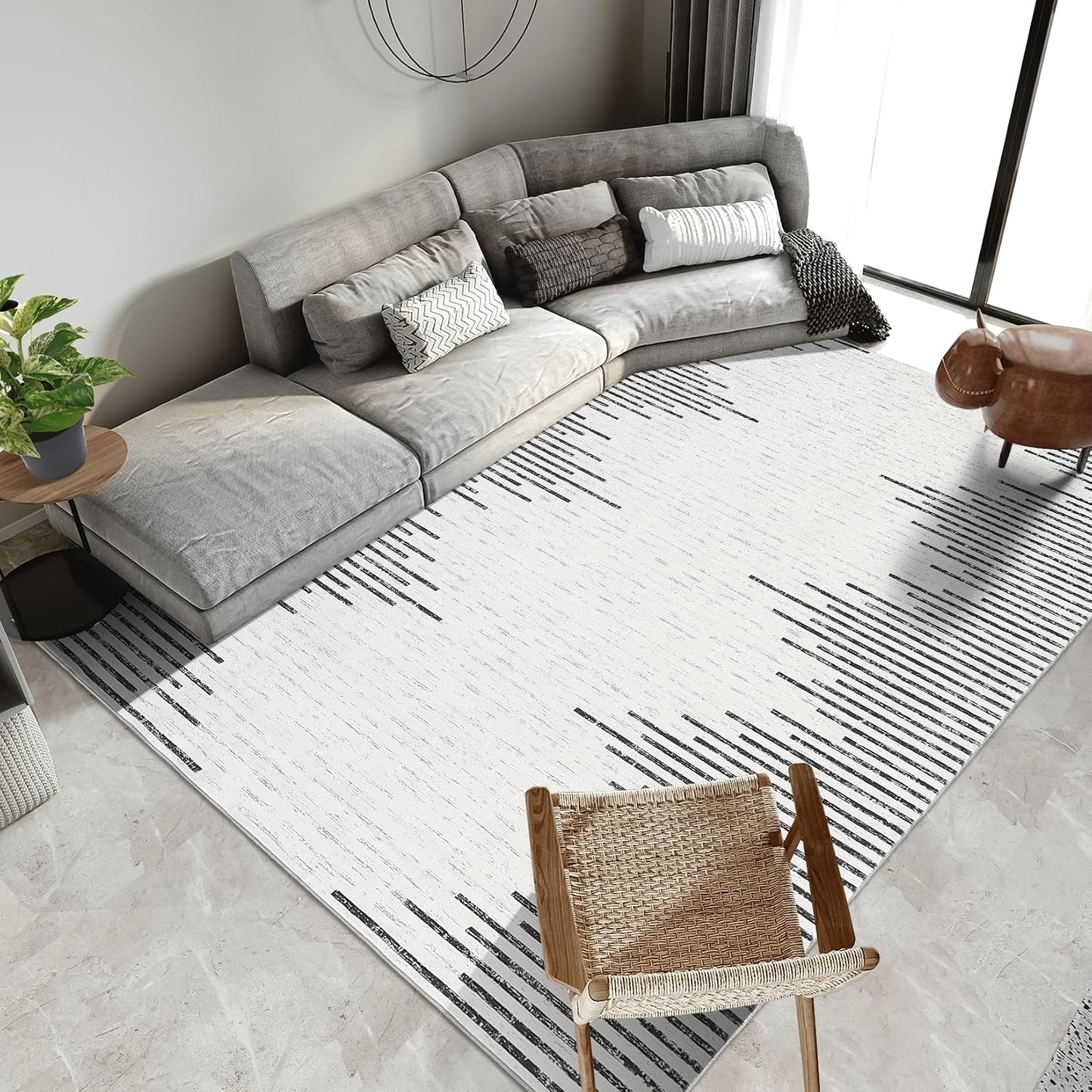 Alfombra dormitorio 5x7ft suave antiderrap rayas