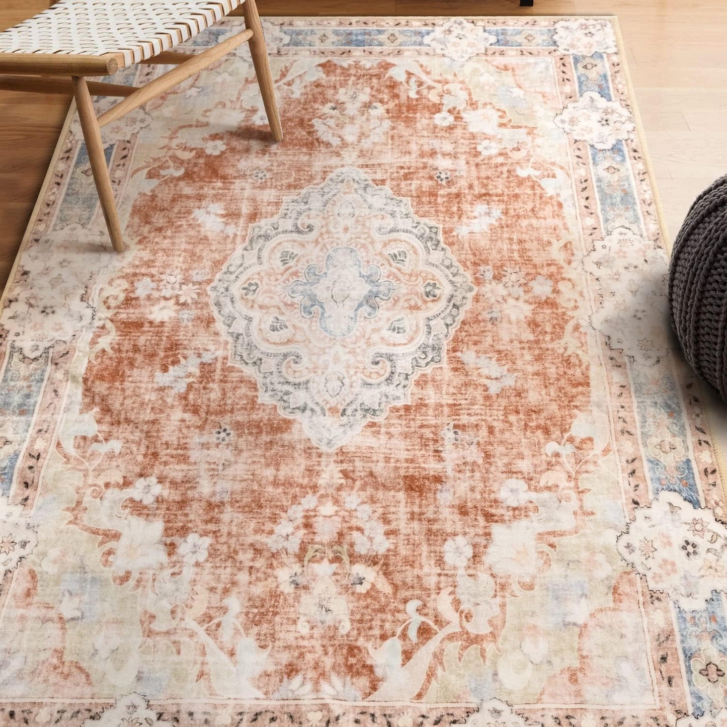 Alfombra Boho 3x5ft Lavable Antiderrap Dormitorio Pasillo