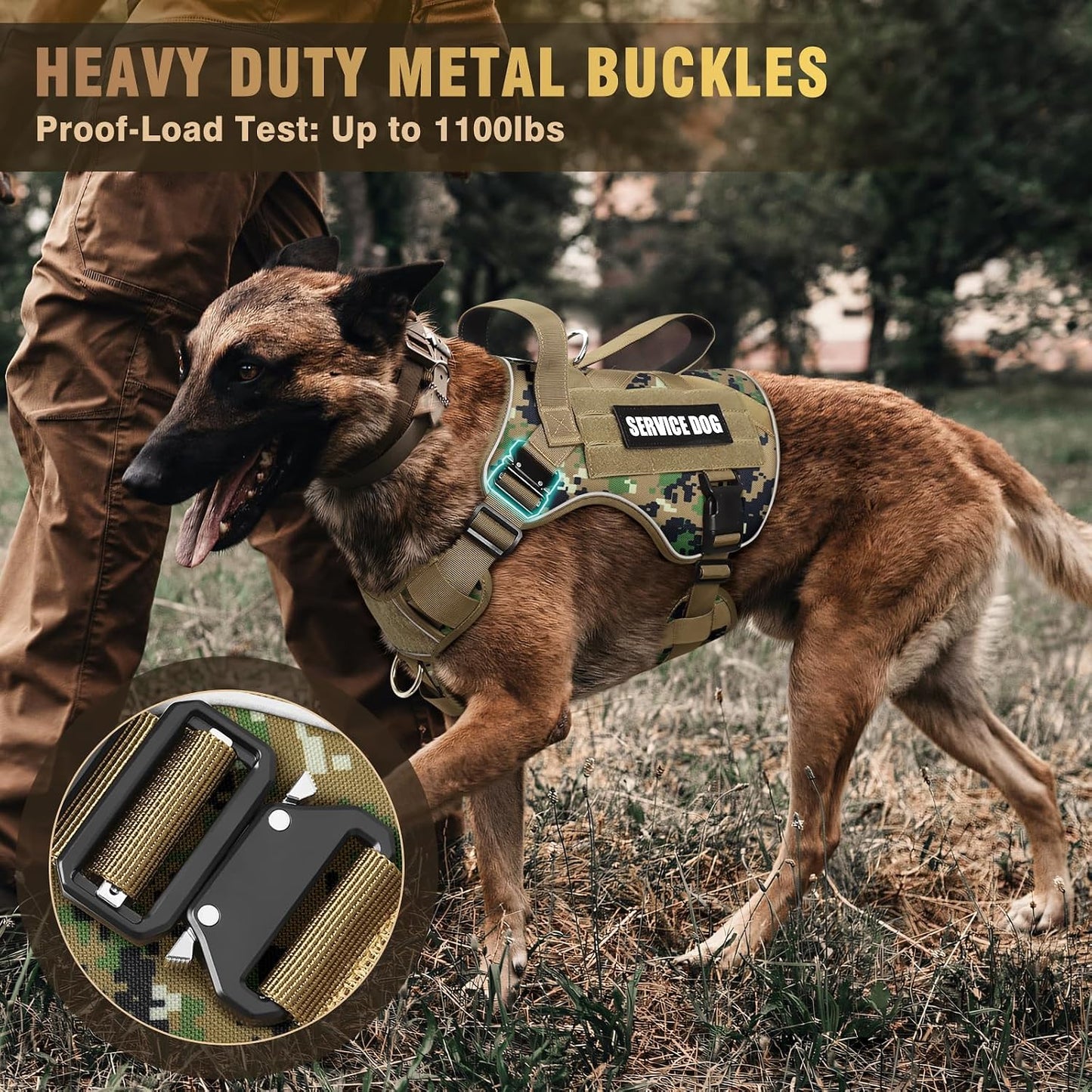 Arnés táctico perro mediano chaleco MOLLE 10 parches