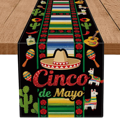 Camino de mesa Cinco de Mayo sombrero cactus color negro decoracion fiesta