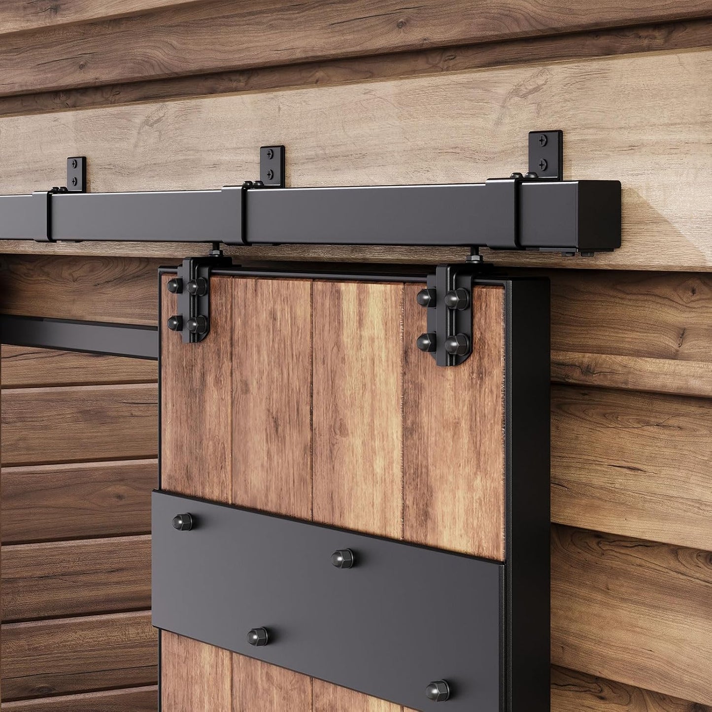 Kit herrajes puerta corrediza granero 6.6ft acero negro