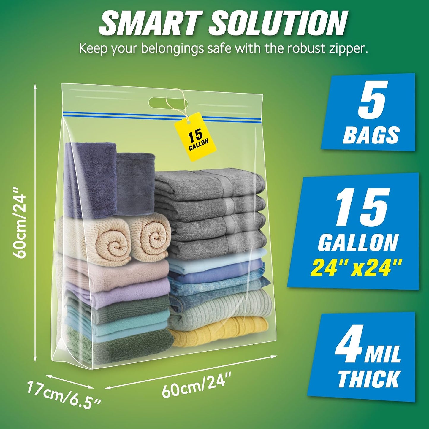 Bolsas almacenamiento 15gal transparentes resellables
