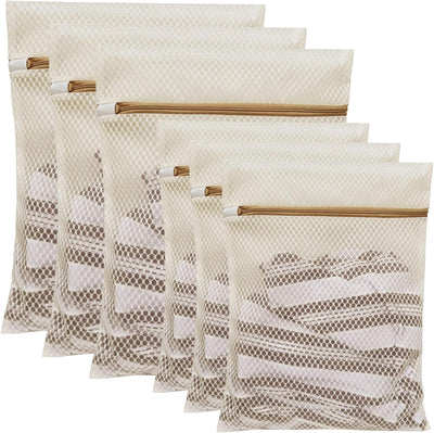 6 Pzas Bolsas Lavandería Malla Panal Beige