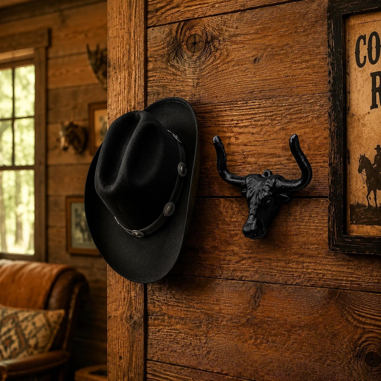 Soporte pared sombrero vaquero 2uds ganchos metal rústicos