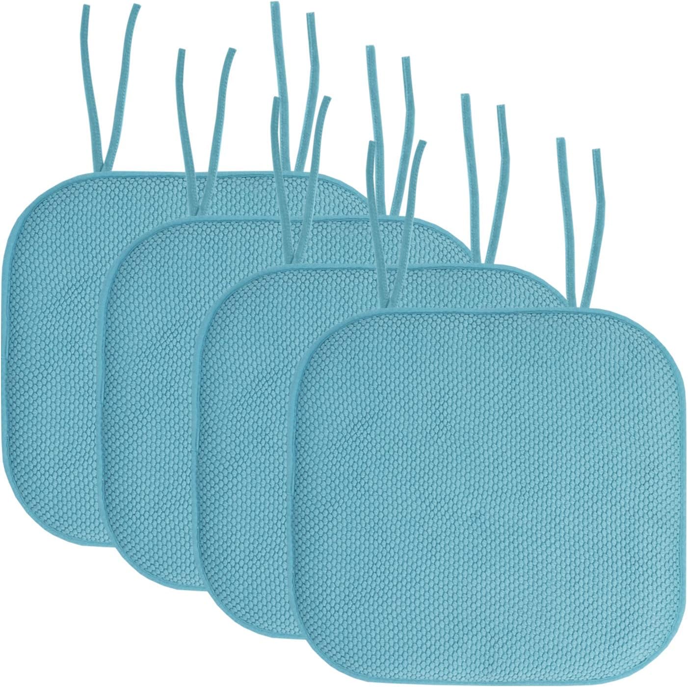 Cojines espuma viscoelástica 16x16pulg con tiras teal set 4