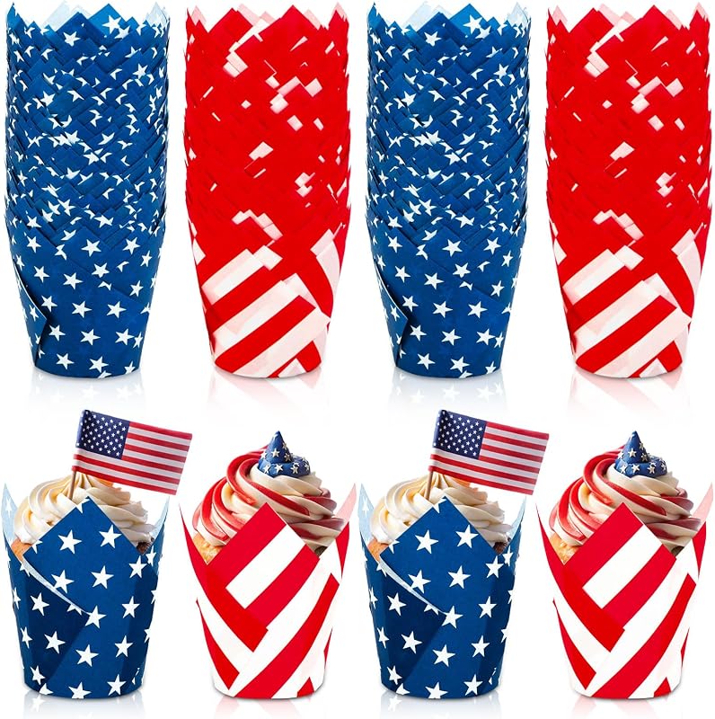 400 Pzas Fundas Cupcakes Estrellas Bandera 4 de Julio