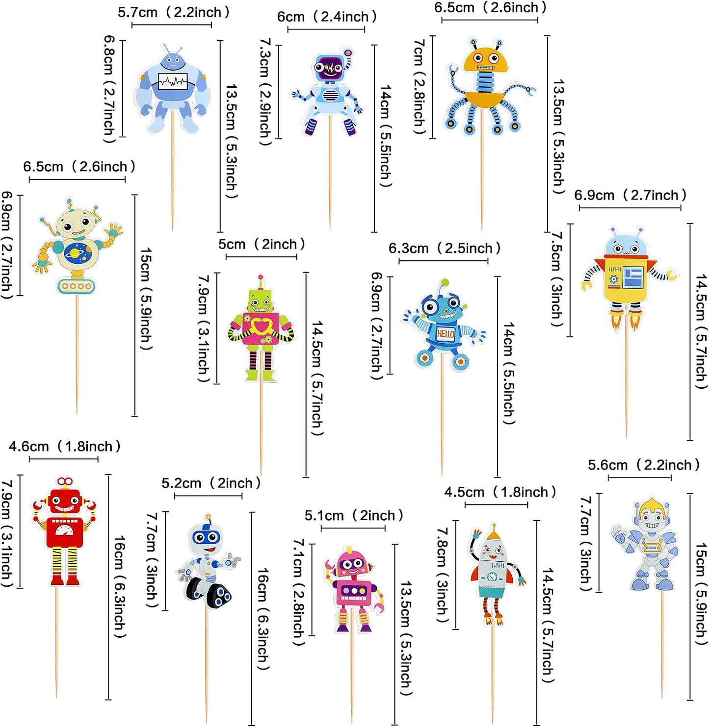 36 Adornos Magdalenas Robots Dibujos Animados Decoración Pasteles