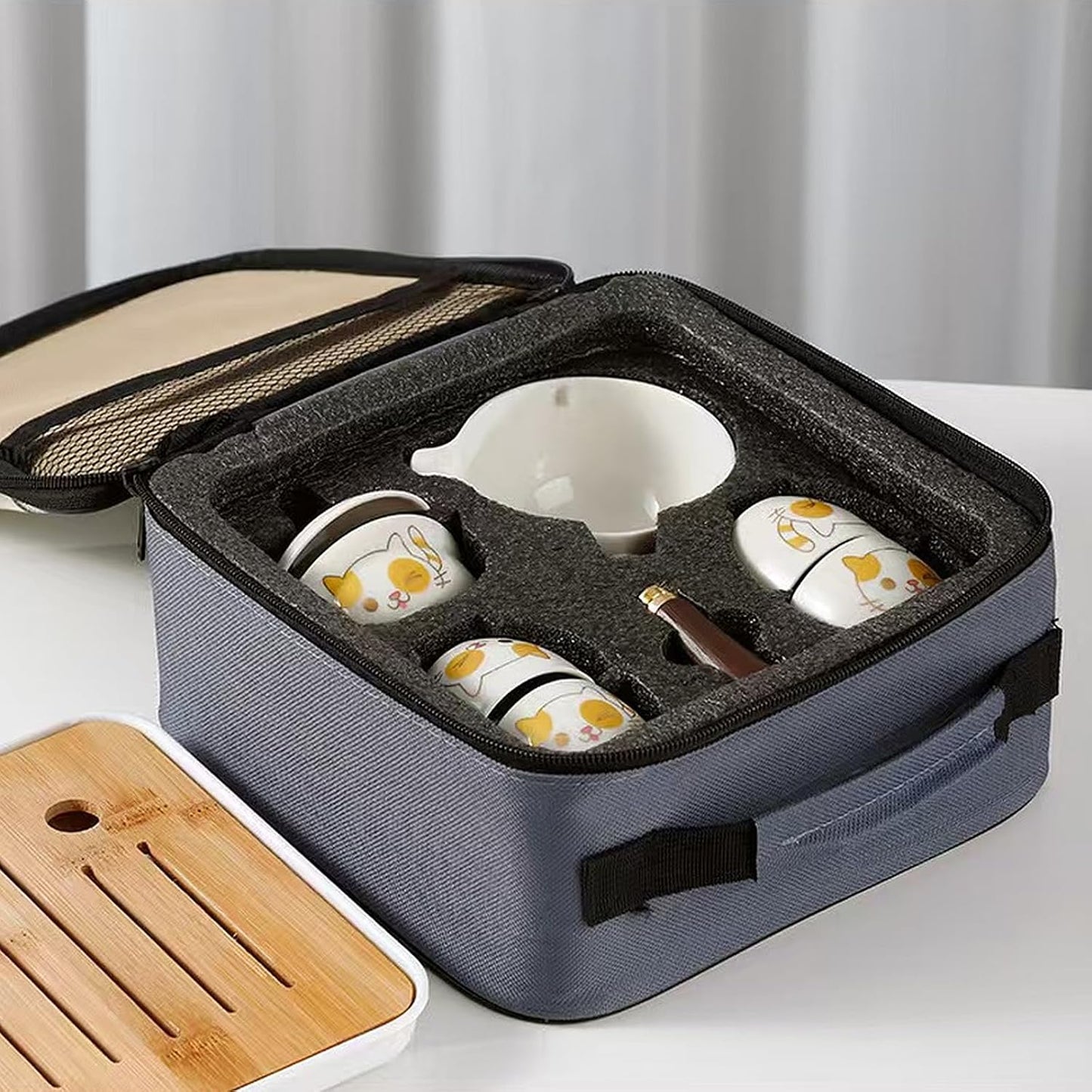 Set té viaje cerámica con tetera 360 y 4 tazas