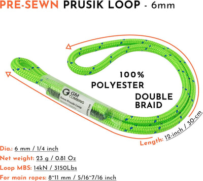 Cuerda Prusik 6mm 12pulg para escalada rescate montañismo