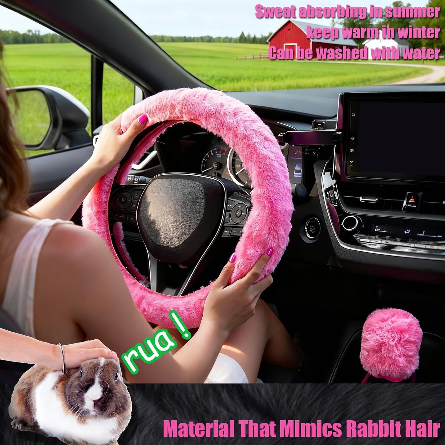 Funda peluda volante auto con palanca cambios y consola