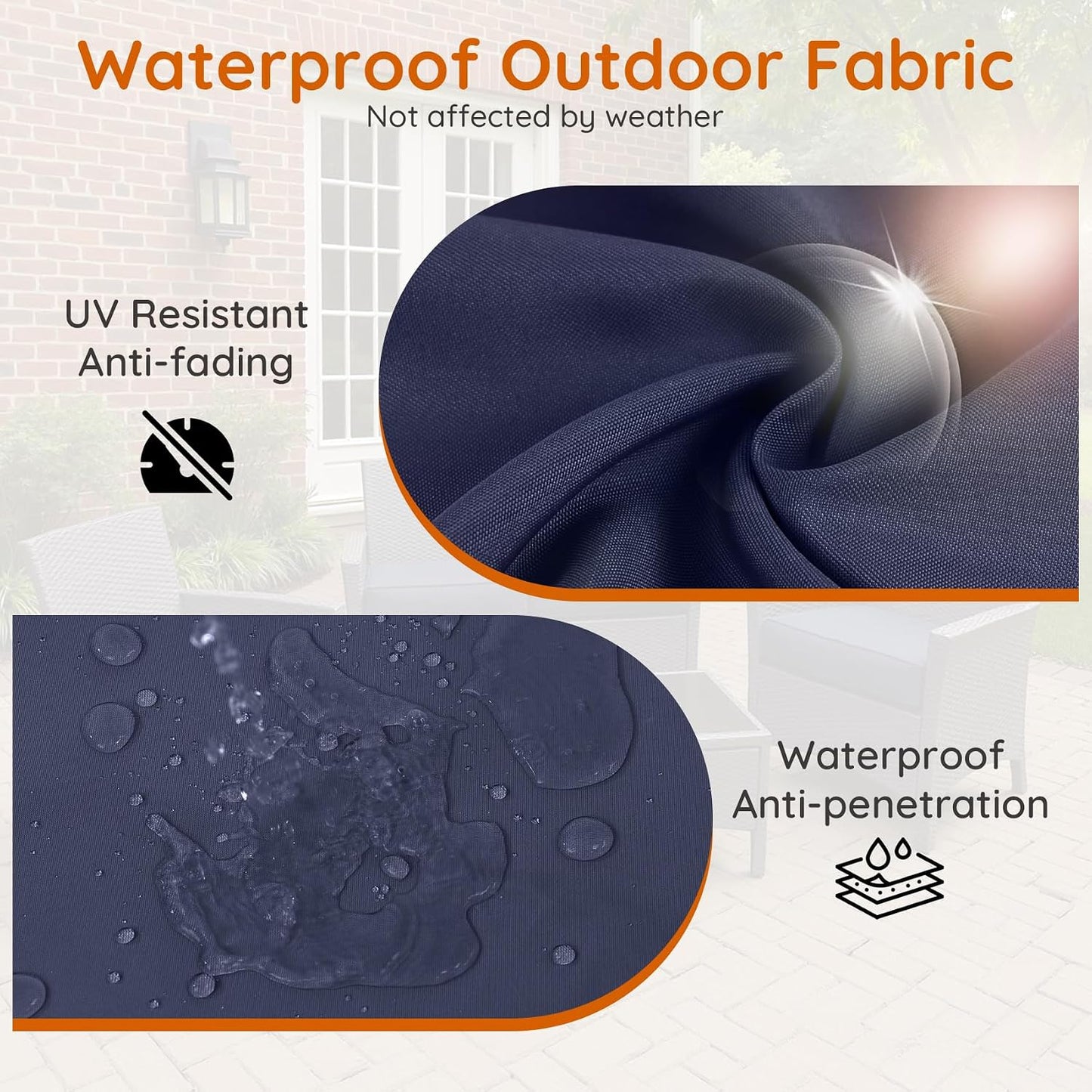 3 Cojines Mimbre Patio Antiderrap Impermeables Azul
