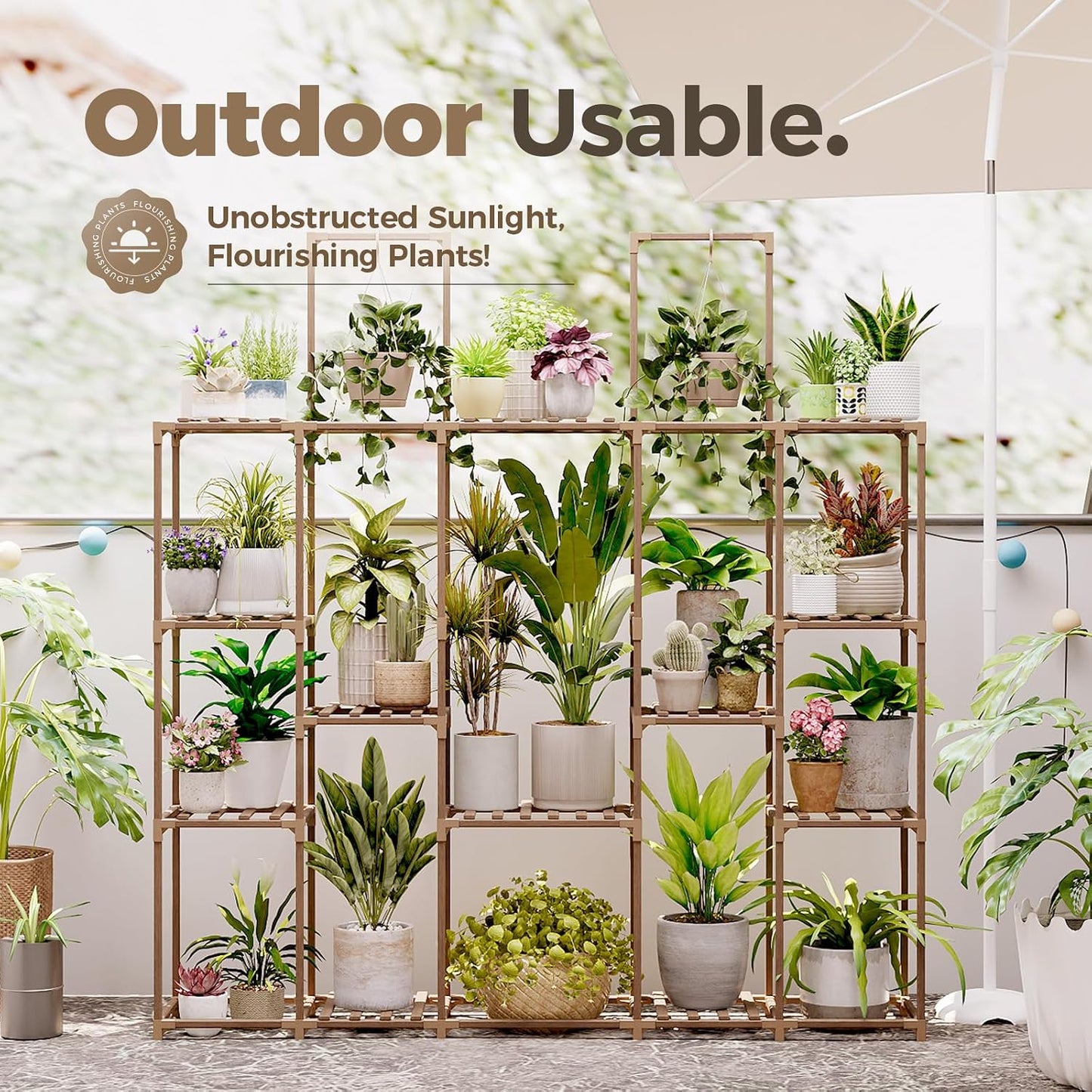 Soporte madera para plantas colgantes 158cm sala jardín