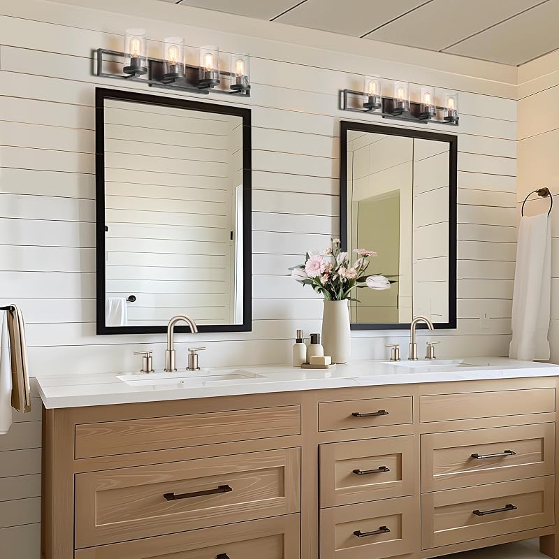 Lámpara baño industrial 4 luces plata envejecida 31.5pulg