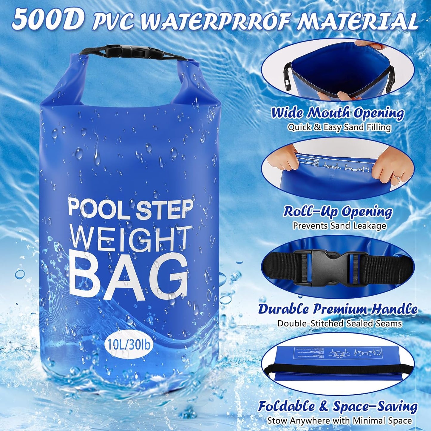 Pesas escalera piscina 30lb 2 bolsas arena PVC azul