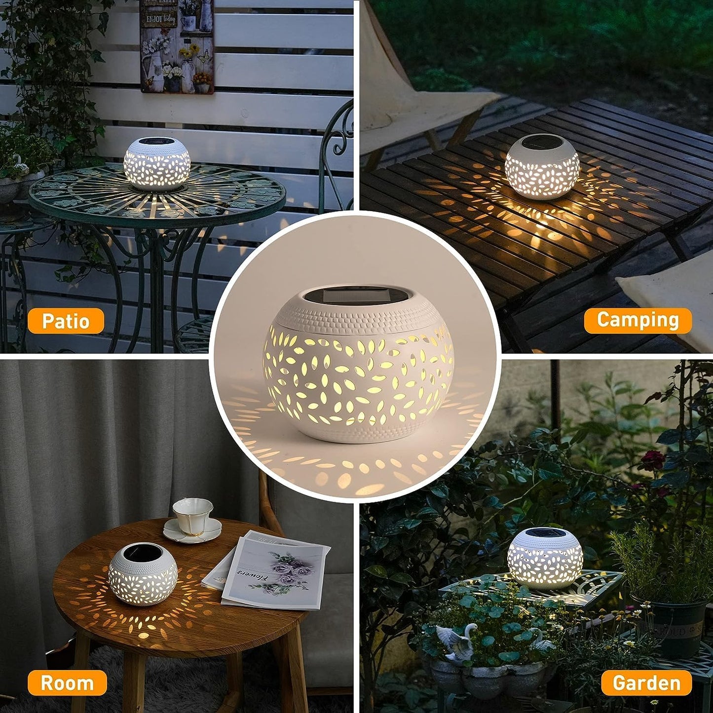 Farol solar de mesa metal blanco para exterior