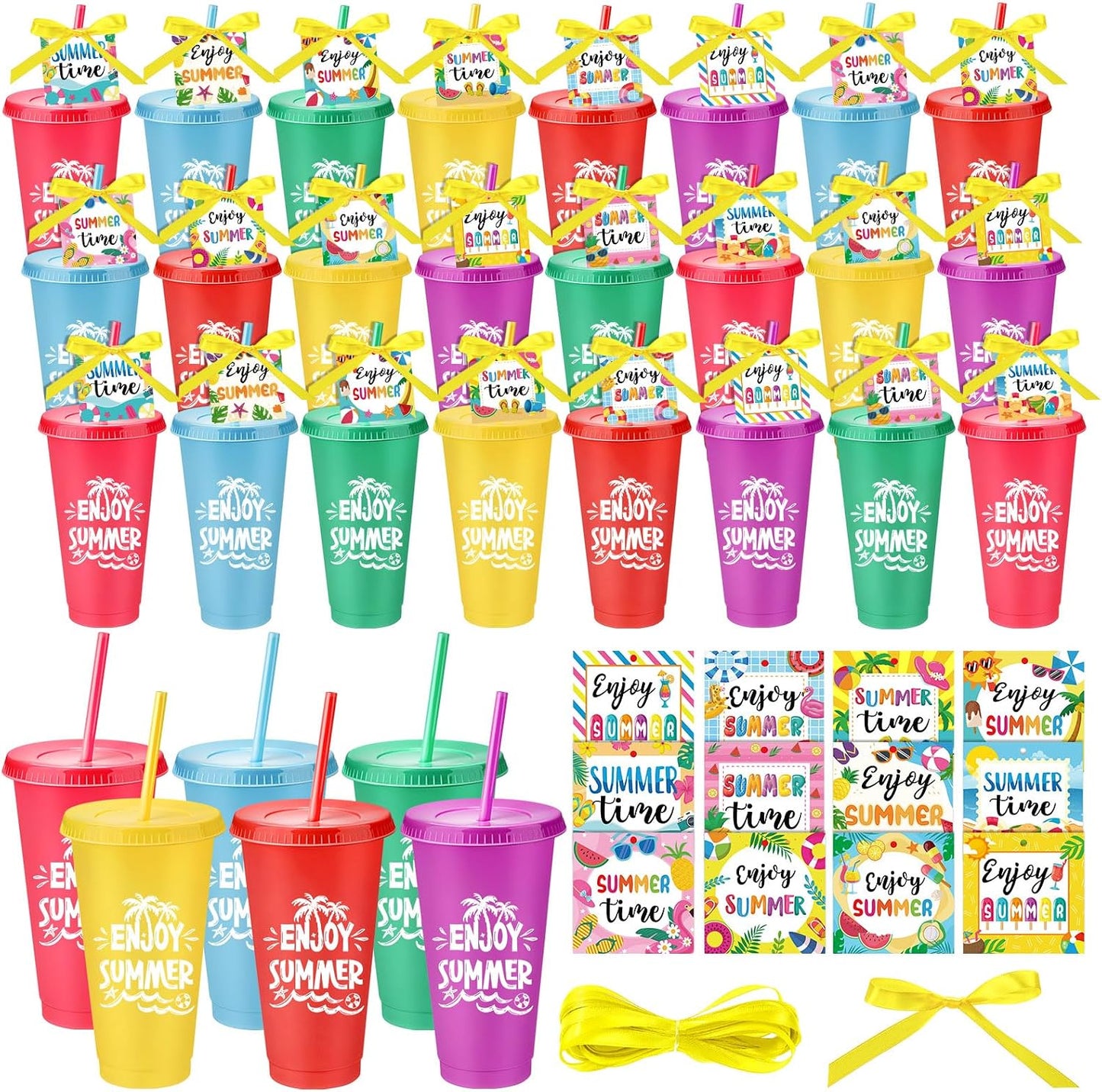 48 Set Regalo Estudiantes Vasos 24oz con Tapas Pajitas