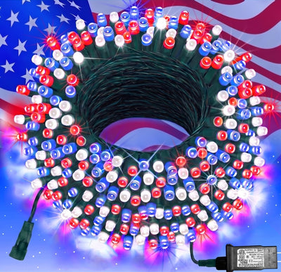 200 Luces LED Patrióticas 66pulg 4 Julio 8 Modos