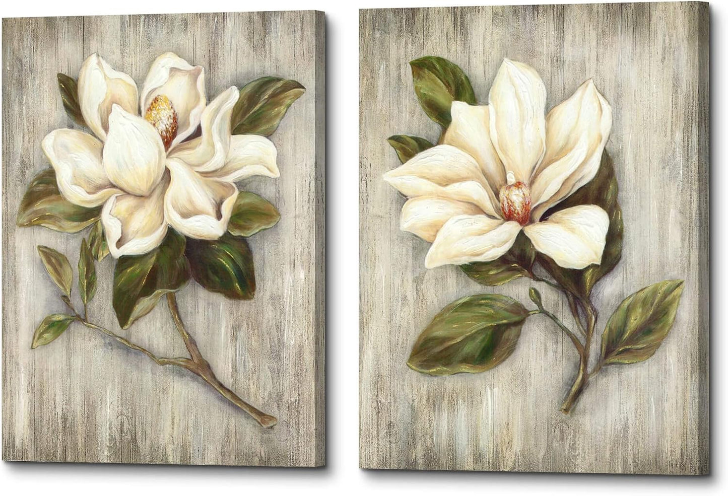 Pintura flores magnolia lienzo textura madera dormitorio