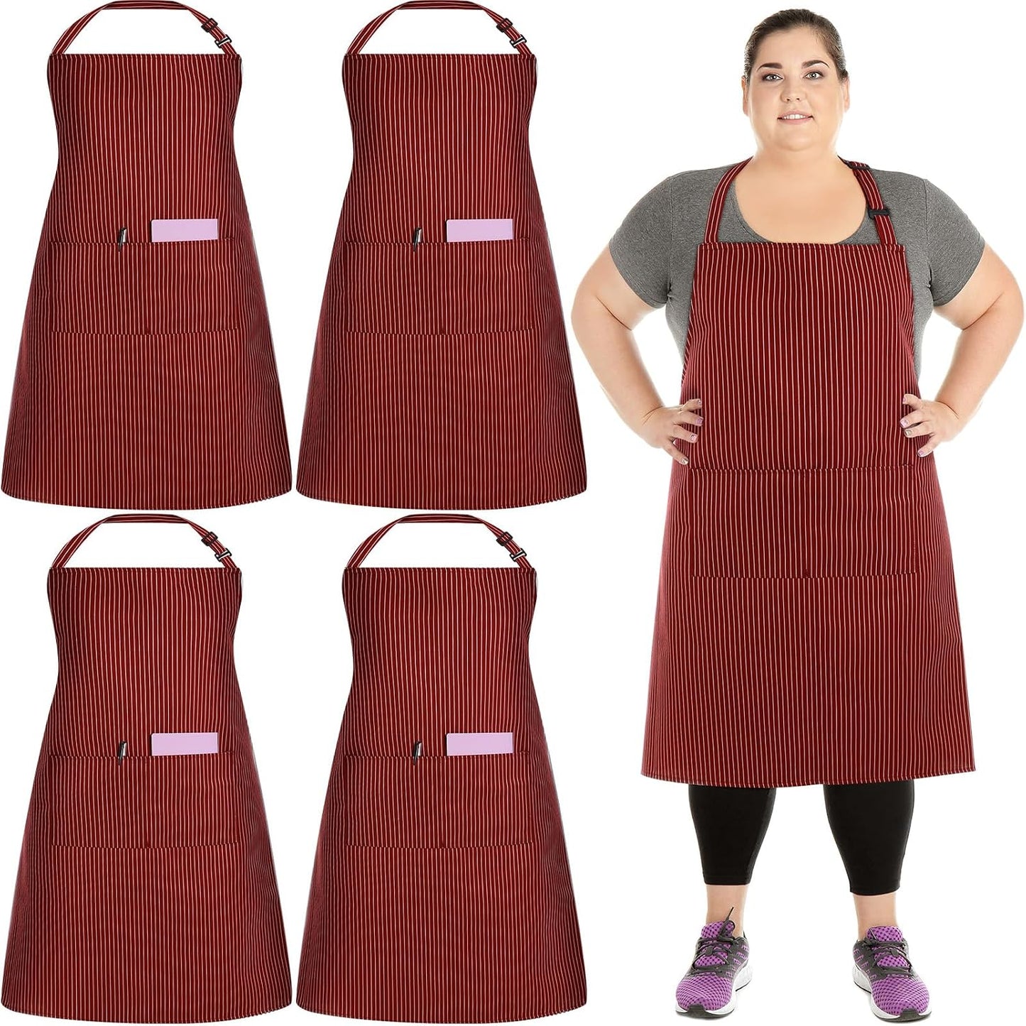 2 Delantales Chef A Rayas Talla Grande Mujer Algodón 2 Bolsillos