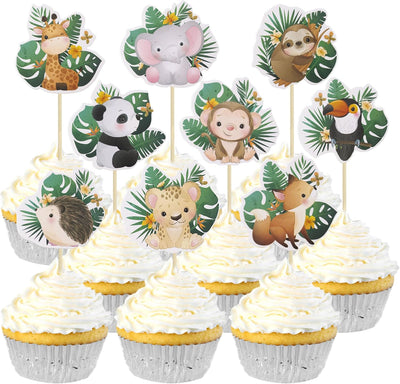 36 Decoraciones Cupcakes Fiesta Bosque Animales Selva Safari