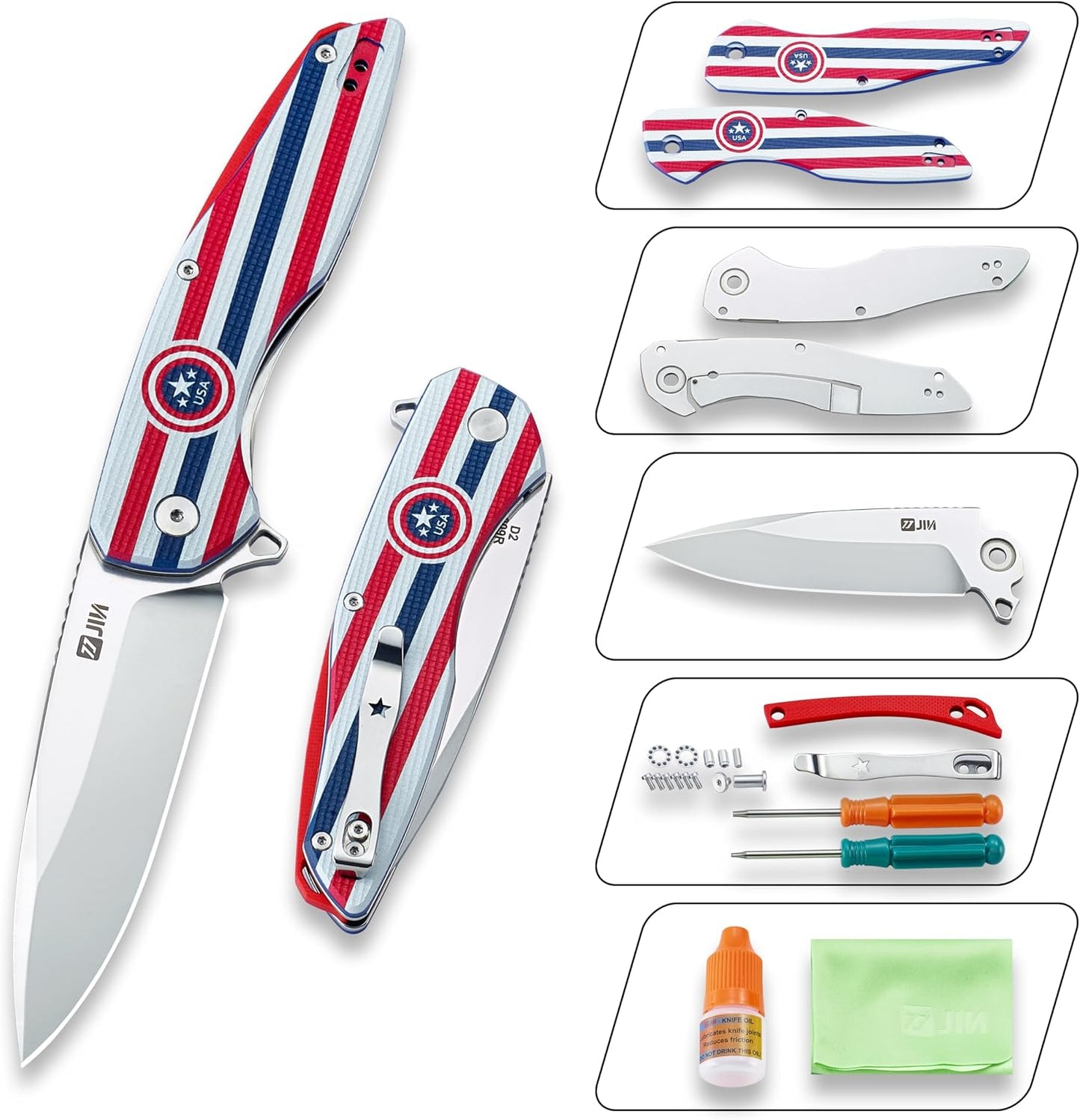 Cuchillo plegable EDC con clip hoja D2 mango G10