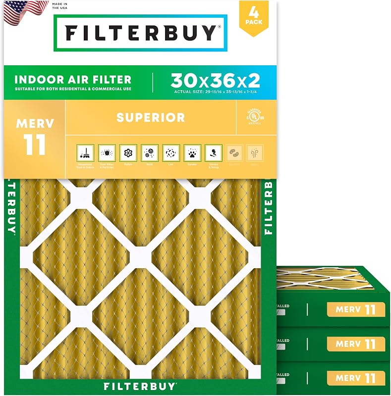 Filtro aire MERV 11 30x36x2 plisado HVAC 4 pzas