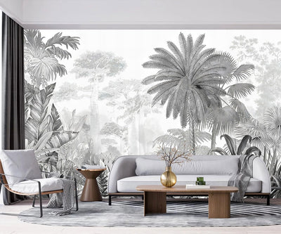Papel pintado hojas jungla gris no pelar y pegar