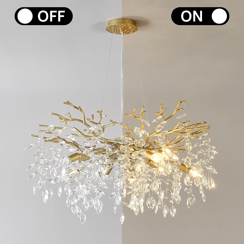 Candelabro cristal gota lluvia 32pulg 10 luces E12 comedor